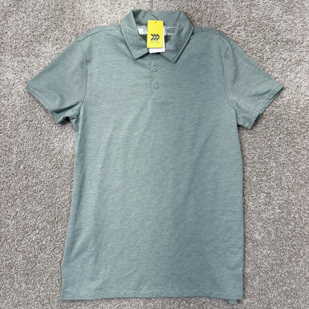 All in Motion Polo Men M Striped Green Short Sleeve NEW